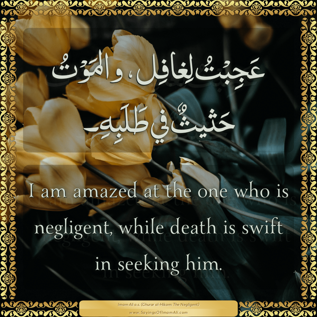 I am amazed at the one who is negligent, while death is swift in seeking...